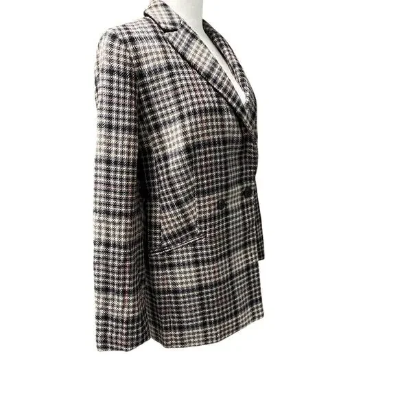 Talbots Herringbone Plaid Double Breasted Blazer Academia Career Preppy Size 8 - Picture 7 of 16